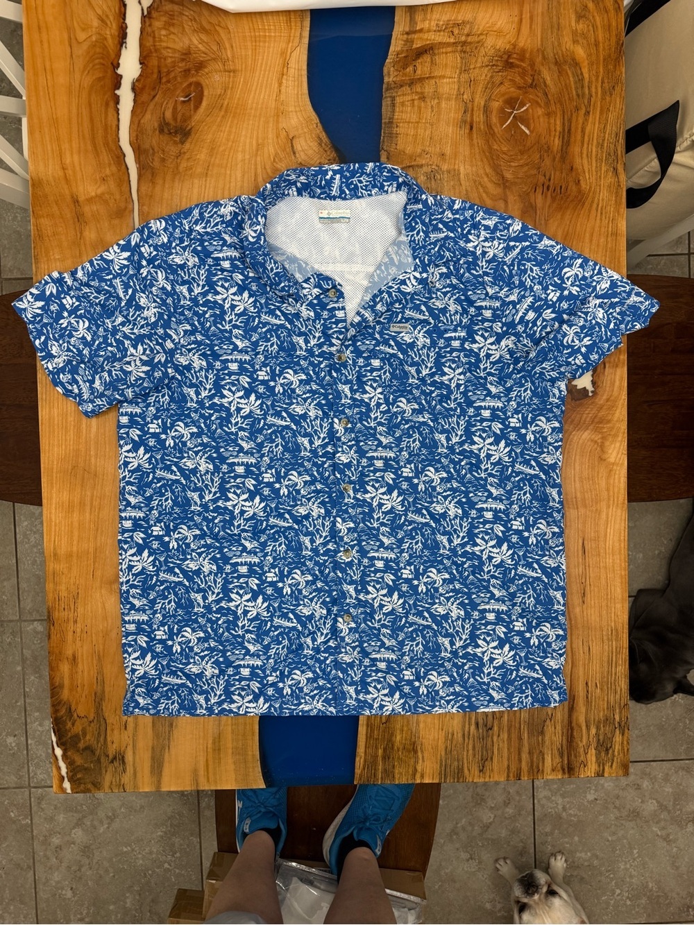 Columbia PFG Fishing Shirt XL Blue Tropical Print Button Up Vented - Picture 4 of 12
